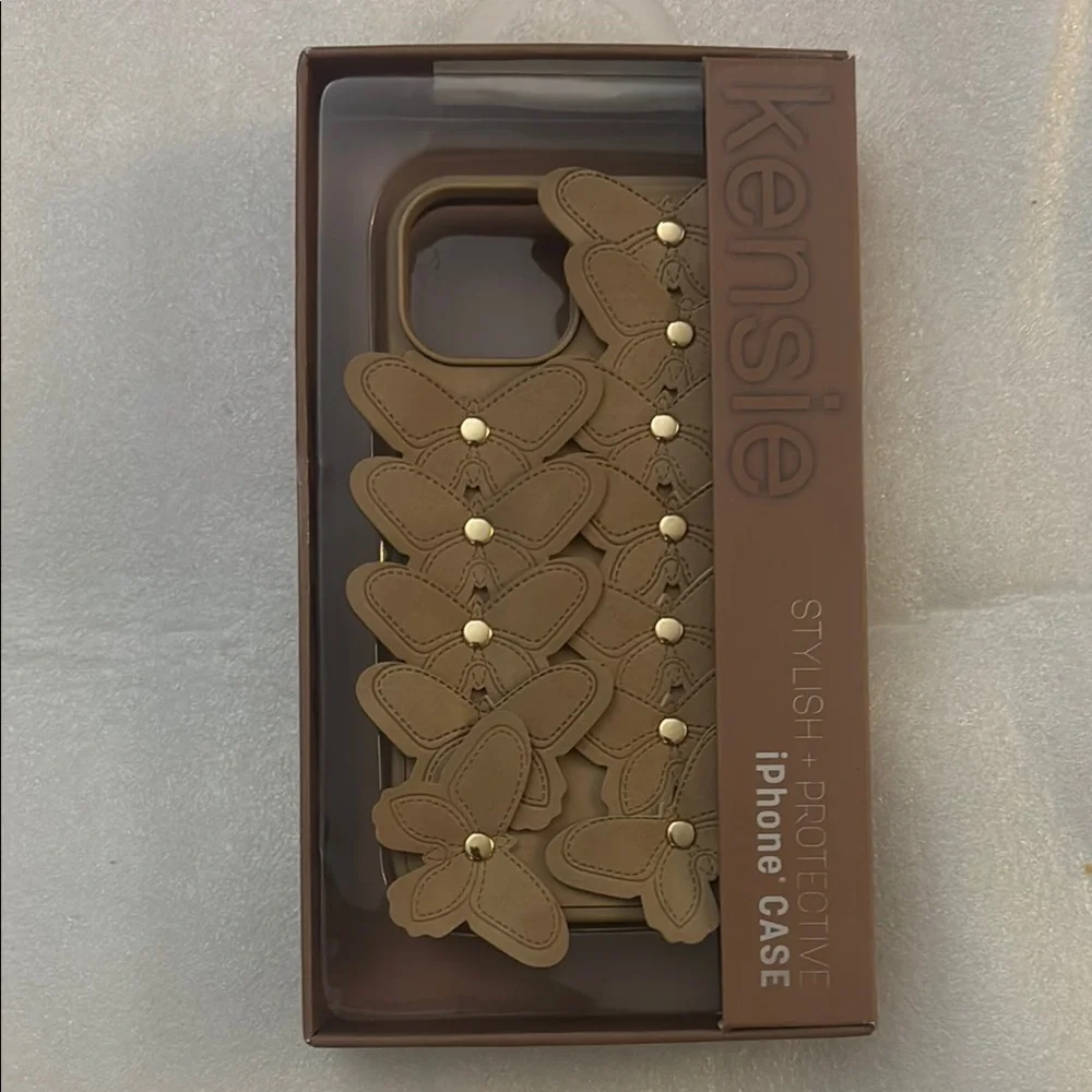 Kensie Brown Leather iPhone Case Butterfly Accents iPhone 13/14/15 Xmas Gift NEW